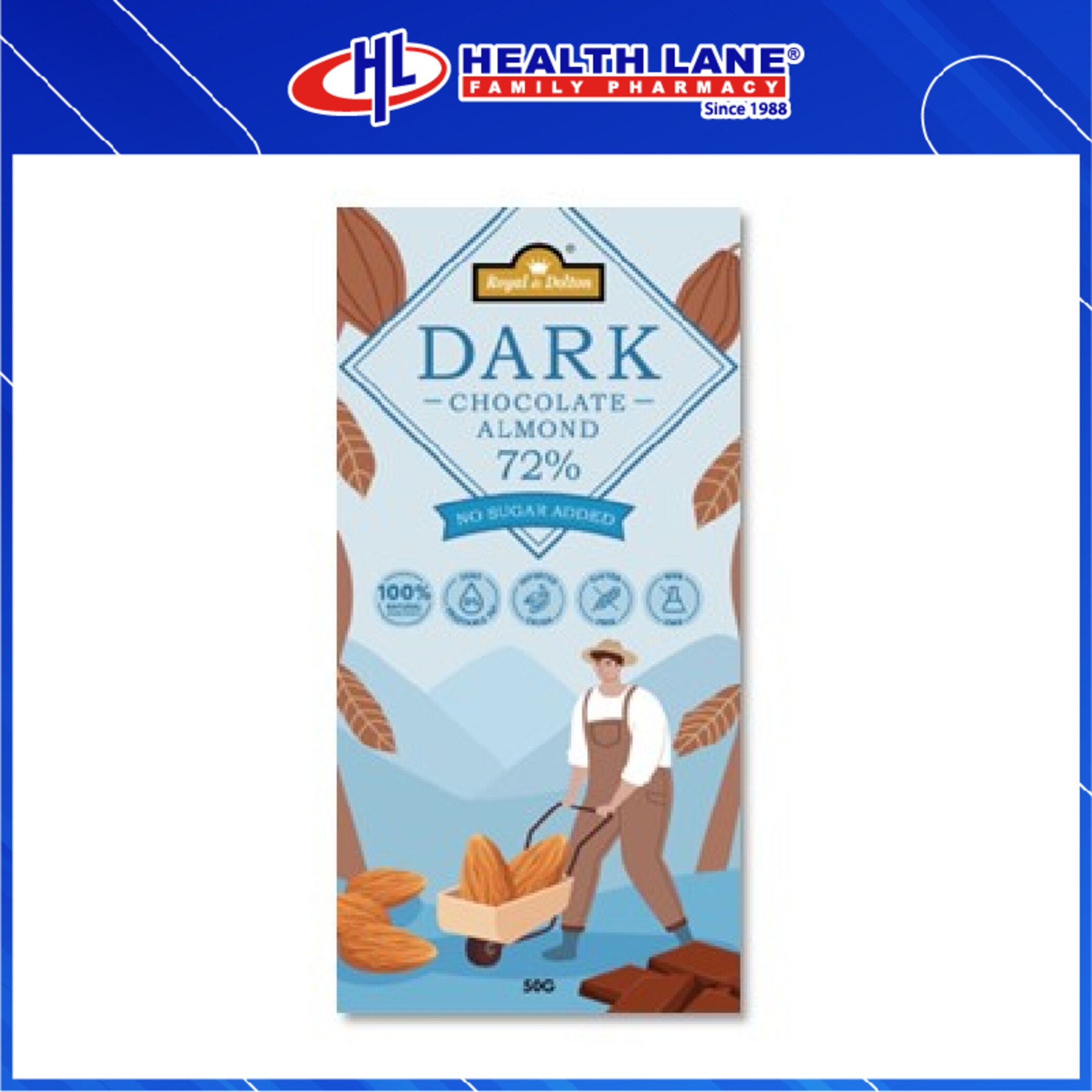 ROYAL DE DOLTON TANPA GULA DARK COKLAT ALMOND 72% (50G)